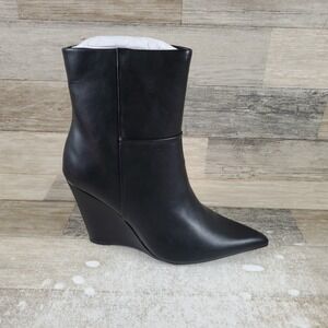 The Drop Womens Wedge Ankle Boots Sz 8.5 Black Leather Gina Pointed Toe Side Zip